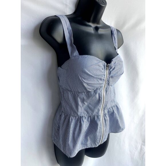 Susy's Kloset Striped Babydoll Corset Top Size M Blue Zip Nautical Pinup Retro - Picture 4 of 10